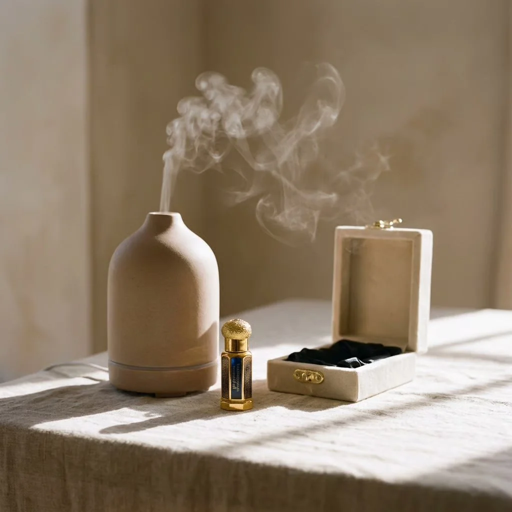 AI-directed product still life for a scent brand