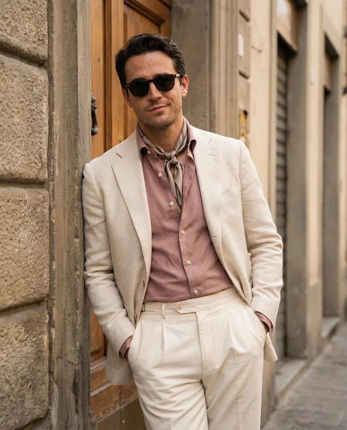 AI-directed menswear campaign, a model in a tailored suit